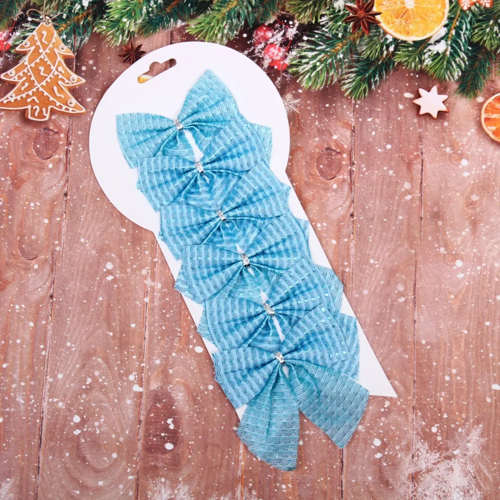 Бант на ёлку «Волшебство» 8,5*9 см (набор 6 шт), Голубой