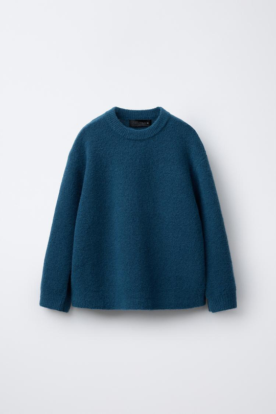 ZARA МЯГКИЙ ТРИКОТАЖНЫЙ ДЖЕМПЕР С ШЕРСТЬЮ, ЯРКО-СИНИЙ