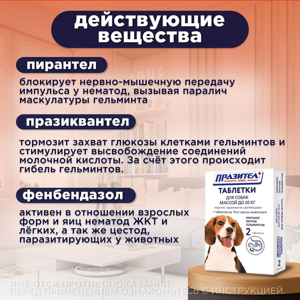 Таблетки от гельминтов для собак до 20кг Празител Плюс, 2 таб. Празиквантел/Пирантел/Фенбендазол