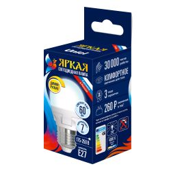 LED-G45 7W-4000K-E27-FR-DIM PLP01WH Лампа светодиодная. диммируемая. Форма шар. матовая. Серия Яркая. Белый свет 4000K. Картон. ТМ Uniel.