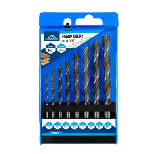 НАБОР СВЕРЛ ПО ДЕРЕВУ 8 ПРЕДМЕТ (3, 4, 5, 6, 7, 8, 9, 10мм)