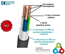 Кабель ВВГнг(А)-LS 3х1.5 ГОСТ круглый 20 метров Калужский кабельный завод