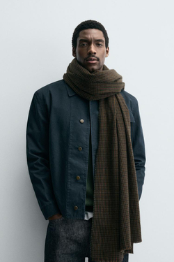 ZARA ШАРФ В КЛЕТКУ, КОРИЧНЕВЫЙ