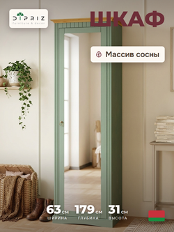 Шкаф для одежды, 58х31х179, Неаполь, распашной, с зеркалом, в прихожую, ванную, спальню, деревянный, зеленый, Dipriz