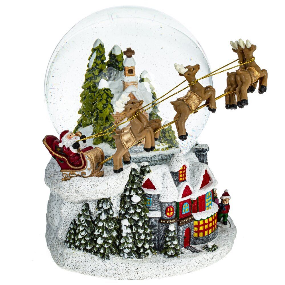 GAEM Фигурка декор в стекл шаре "Дом и Дед Мороз", (подсвет,муз, вьюга 3хАА н/п), D 11 см, L16 W16 H16 см