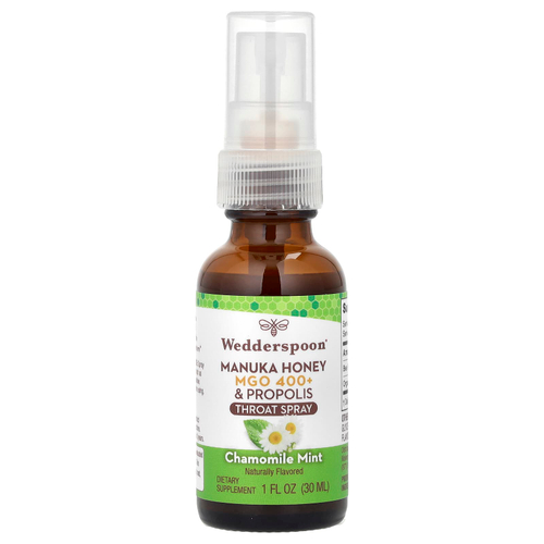 Wedderspoon, Manuka Honey, & Propolis, спрей для горла, ромашка и мята, MGO 400+, 30 мл (1 жидк. унц.)