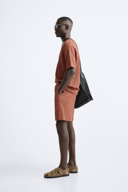 ZARA ФУТБОЛКА ИЗ РЕЛЬЕФНОЙ ТКАНИ, ОХРА