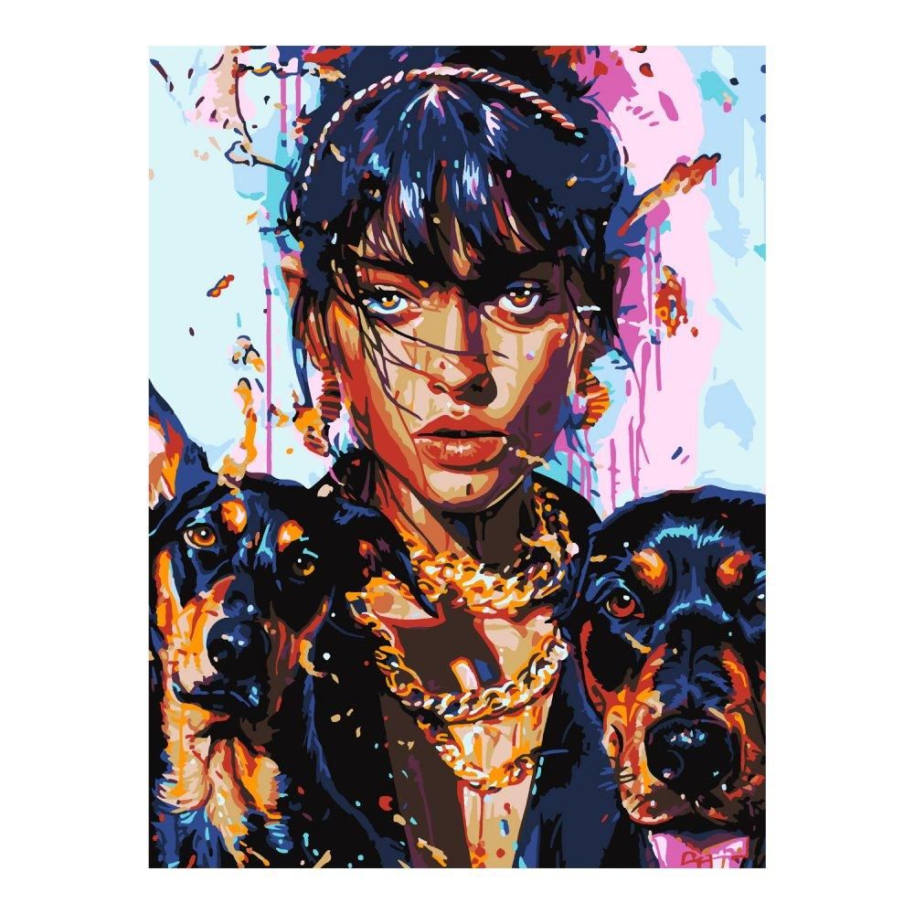 Картина по номерам 28,5*38см "Девушка с доберманами" (Lori)