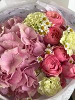 Букет сборный из гортензии, ромашки, кустовых пионовидных роз и диантусов