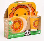 4167335 Набор бамбуковой посуды "Лев", тарелка, миска, стакан, приборы, 5 предметов