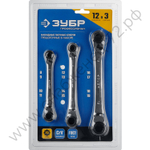 ЗУБР 3 шт, набор накидных трещоточных гаечных ключей, Профессионал (27105-H3)