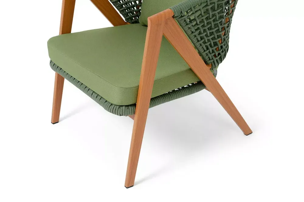 "Амстердам" кресло плетеное из роупа, каркас алюминий, роуп зеленый круглый, ткань зеленая