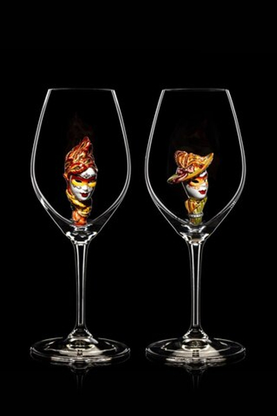 Подарочный набор из двух бокалов для шампанского Ридель. "Театральные маски". Вариант "Золотая маска".