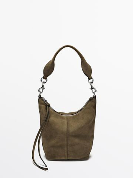 Massimo Dutti Сумка-мешокиз натуральной замши, хаки