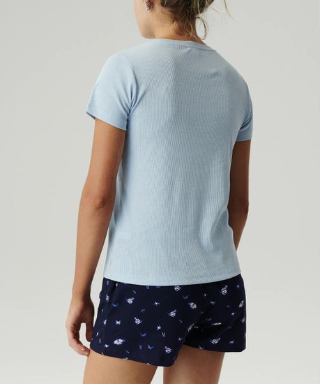 Женская пижама Atlantic NLP-490/01 ,с коротким рукавом и шортами, хлопок, голубой меланж + темно-синий