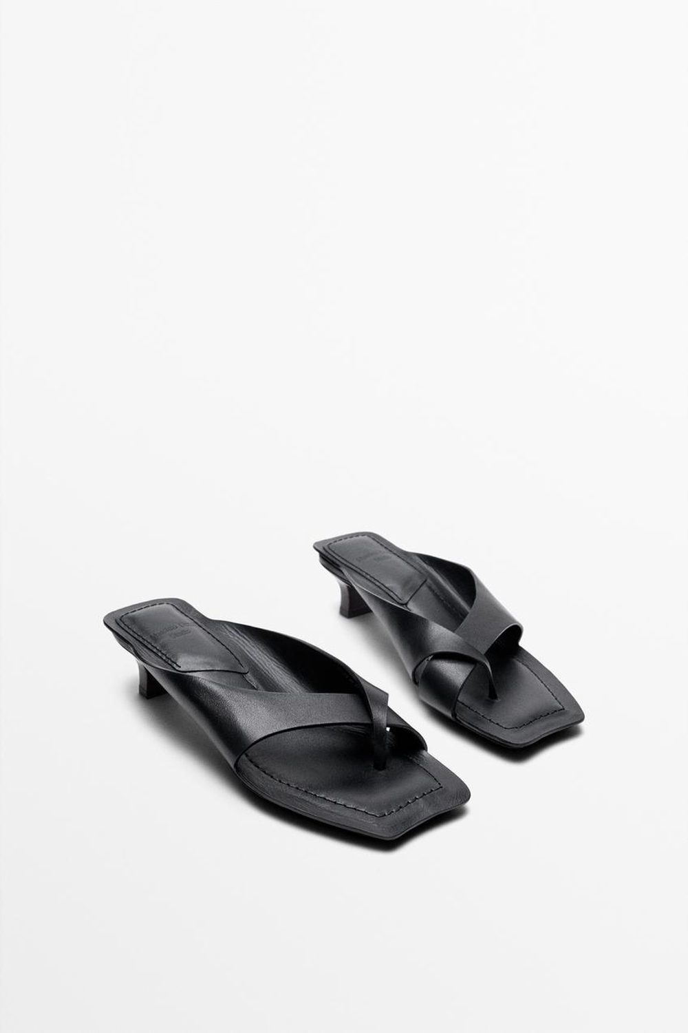 Massimo Dutti Кожаные сандалии на каблуке - STUDIO, черный