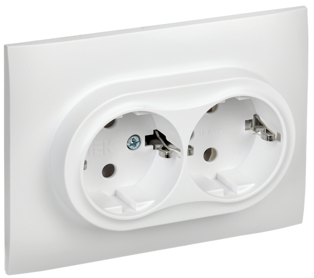 SKANDY Розетка 2-местная с заземлением без защитных шторок 16А в сборе SK-R08W арктический белый IEK