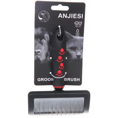 Расческа - пуходерка для животных «ПРОФФ - МОЙ БРО», прорезиненная ручка, цвет красный/черный, 12*17,5см