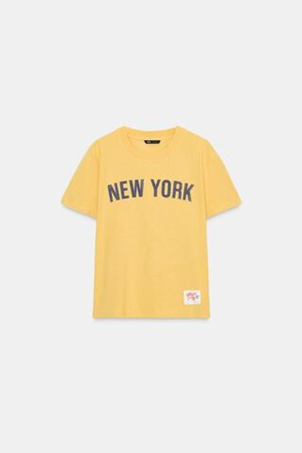 ZARA ФУТБОЛКА В СТИЛЕ ПРЕППИ С КОРОТКИМИ РУКАВАМИ, ЖЕЛТЫЙ