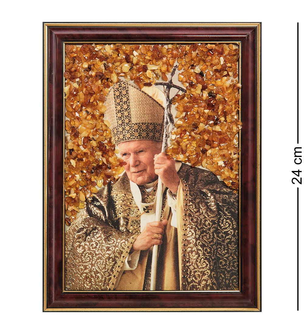 AMB-03/17 Картина «Папа римский Иоанн Павел II» (с янтарной крошкой) H-24см