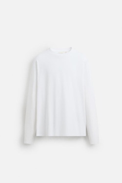 ZARA ЛЕГКАЯ ФУТБОЛКА С ДЛИННЫМИ РУКАВАМИ, БЕЛЫЙ