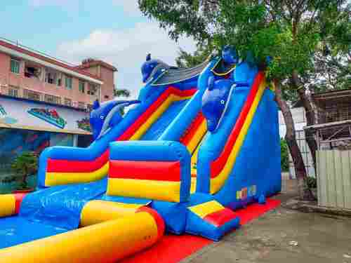 Надувная водная горка с бассейном «Дельфины» 15*6*8 м