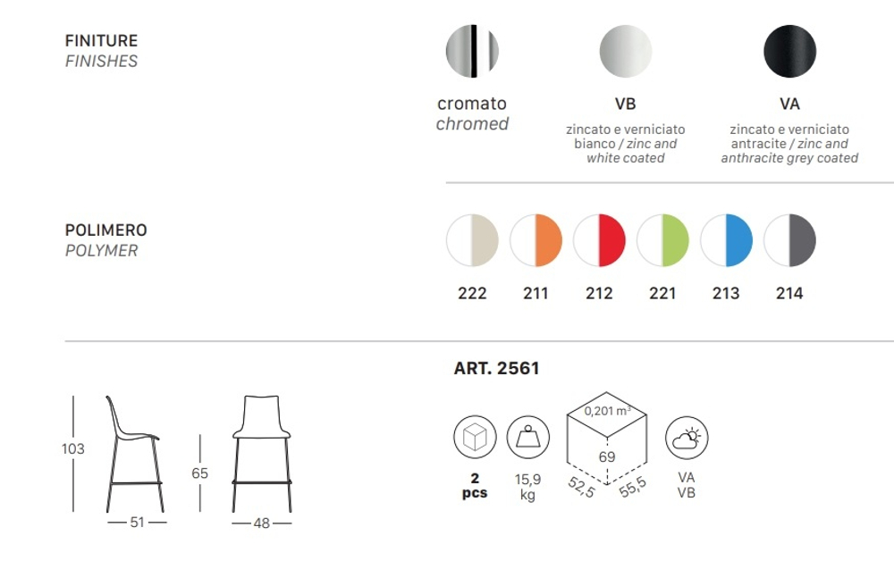 Стул полубарный пластиковый Scab Design Zebra Bicolore, хром, белый, тортора
