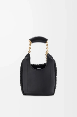 Loewe Мини-сумка-мешок Squeeze из кожи с бисером, черный/бордовый