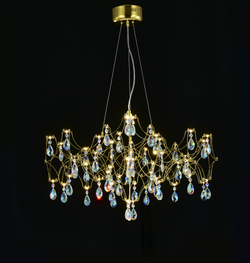 Подвесная люстра светодиодная с пультом и хрустальными подвесками K9 MyFar Ileria MR2653-57P-50СD