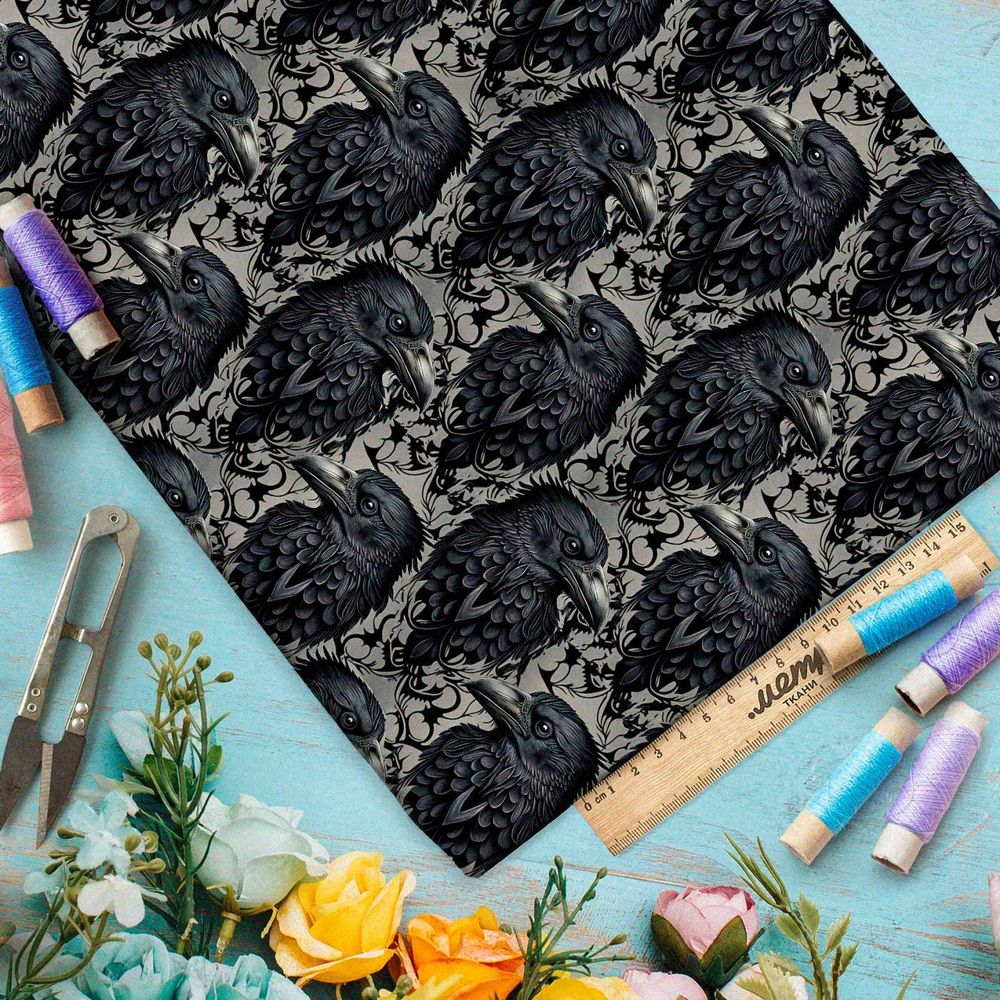 Ткань премиум шифон мрачные вороны