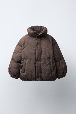 ZARA СТЕГАНАЯ КУРТКА В КЛЕТКУ, КОРИЧНЕВЫЙ