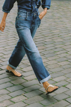 ZARA ДЖИНСЫ Z.07 RELAXED FIT С ВЫСОКОЙ ПОСАДКОЙ И ОТВОРОТАМИ, СИНИЙ