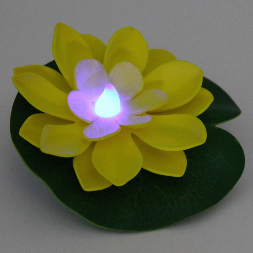 Растение водоплавающее «Кувшинка» d-10 см от контакта с водой, желтый с подсветкой (RGB)