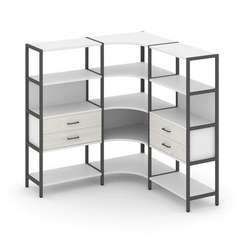 Shelf System Трехсекционный угловой стеллаж четырехярусный с ящиками SN.STMU-431 Белый/Дуб Наварра/М