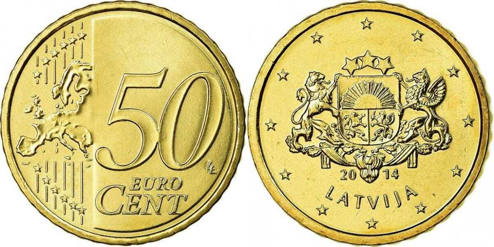Латвия 50 евроцентов, 2014-2024 XF