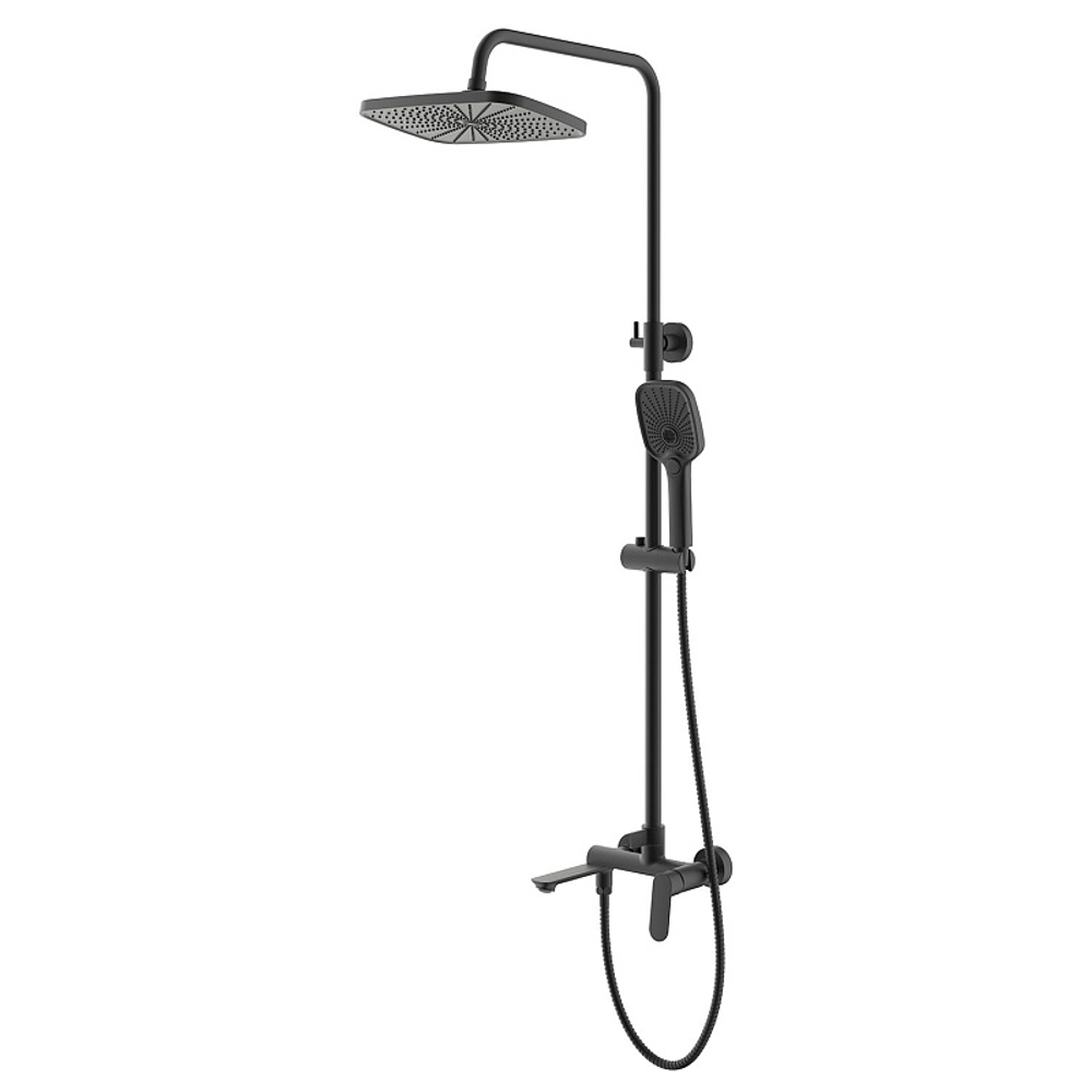 Душевая система Azario Alanti с квадратным тропическим душем, керамический картридж, шланг 150 см, черный матовый (AZ-K2332-1B)