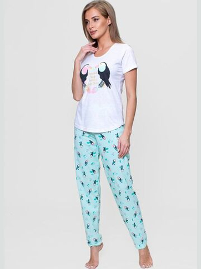 Уютный домашний комплект с брючками (Размер: S) (Цвет: зеленый с серым)