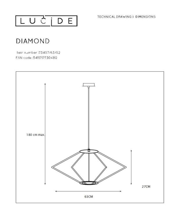 Подвесной светильник Lucide Diamond 73407/63/02