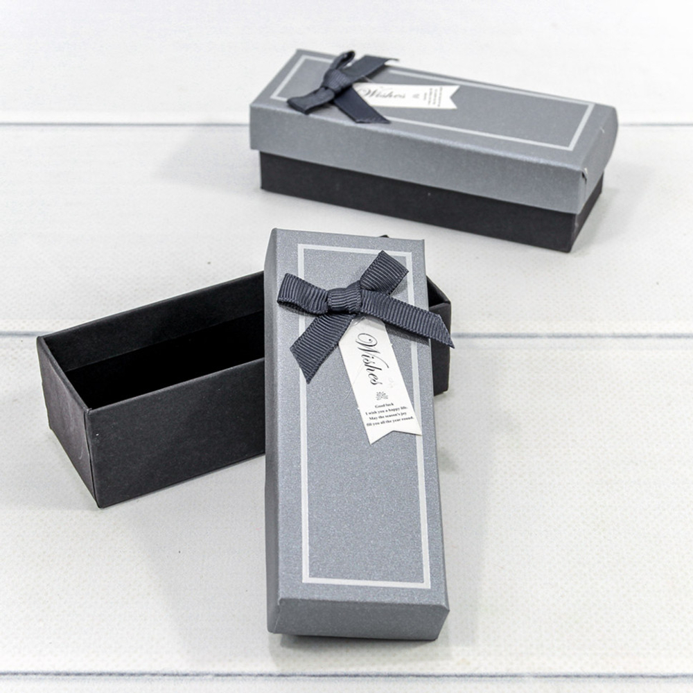 Коробка Ювелирная 12х4.5х3.5 см Набор 2 шт с бантиком (Серый)