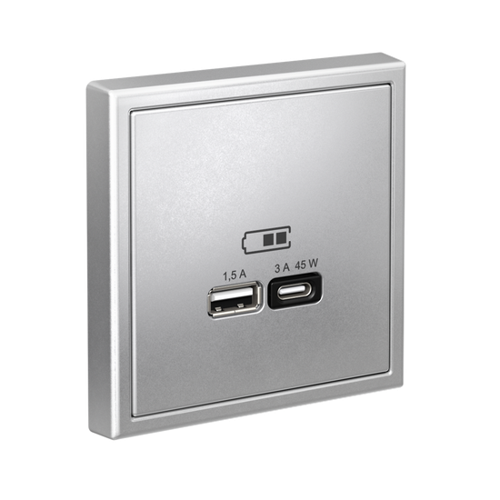 Розетка USB ArtGallery тип A+C 45Вт QC PD высокоскор. ЗУ механизм алюм. SE GAL000329