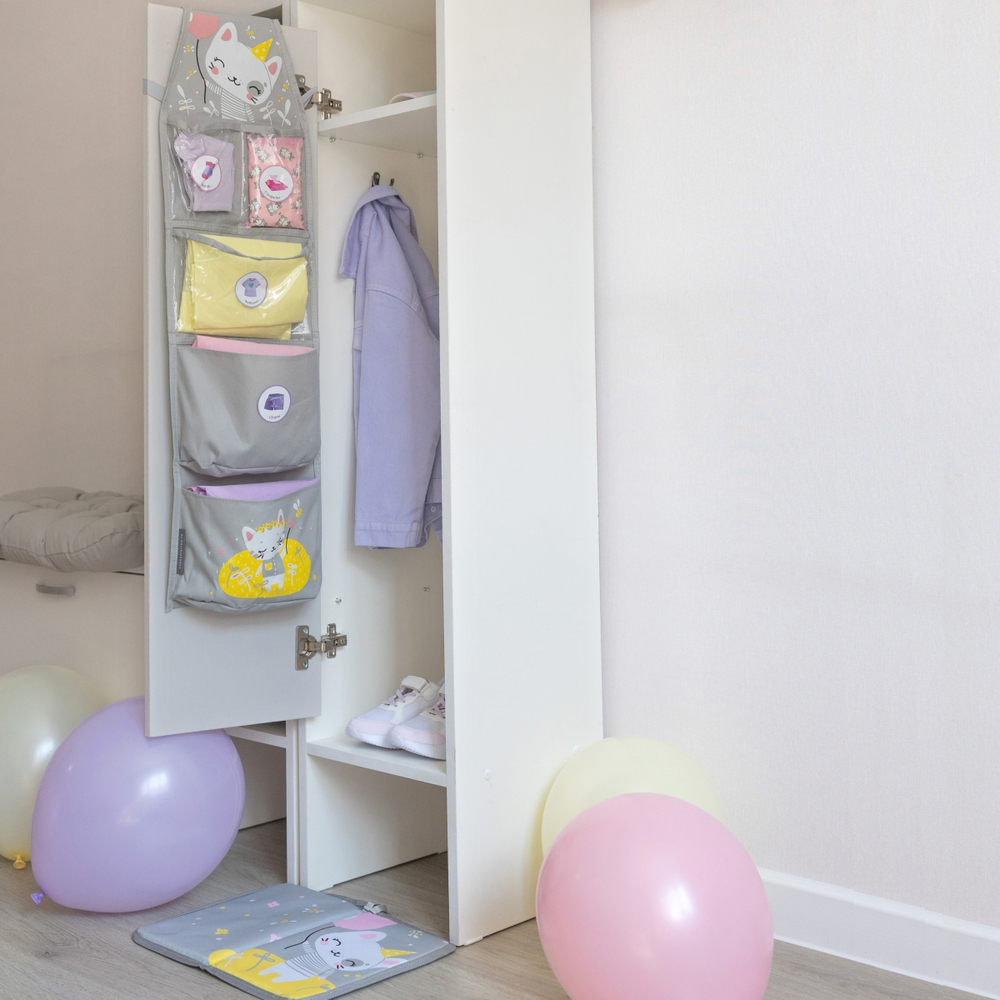 Набор для детского сада: кармашек, коврик, наклейки. Котик