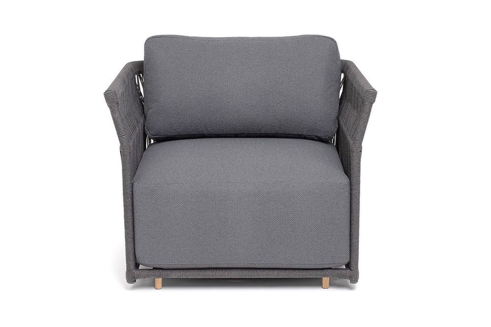 "Лугано" кресло плетеное из роупа, каркас алюминий темно-серый (RAL7024) муар, роуп темно-серый круглый, ткань темно-серая YB25-0027