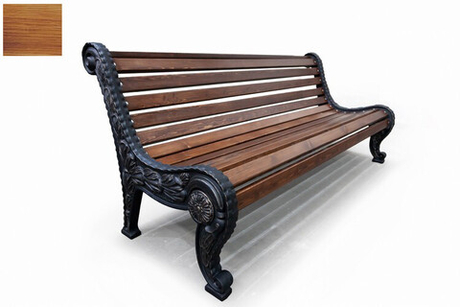 Скамейка чугунная "Город Классика" без подлокотников, сосна 2,0м, брус 30х60мм, дуб