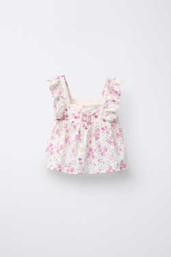 ZARA ТОП ШИФФЛИ С ЦВЕТОЧНЫМ ПРИНТОМ, РОЗОВЫЙ