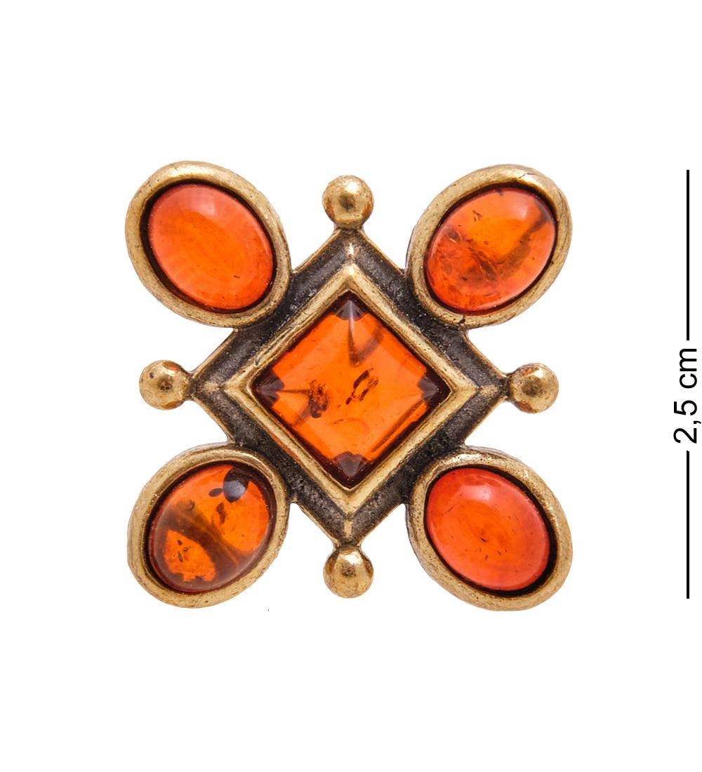 AM-3425 Брошь «Готика Квадро» (латунь, янтарь)