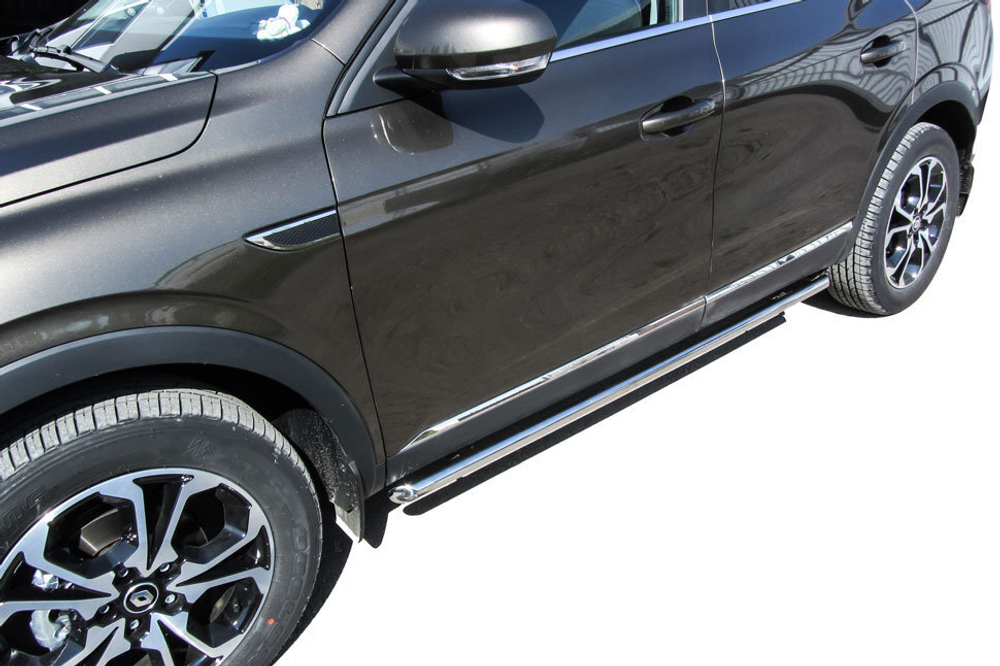 Пороги из нержавейки Renault Arkana (2019-2023) d42 труба (черный цвет)