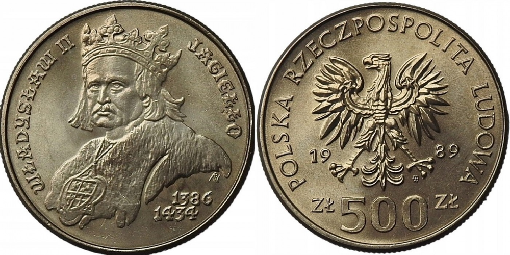 Польша 500 злотых, 1989 Король Владислав II Ягелло UNC