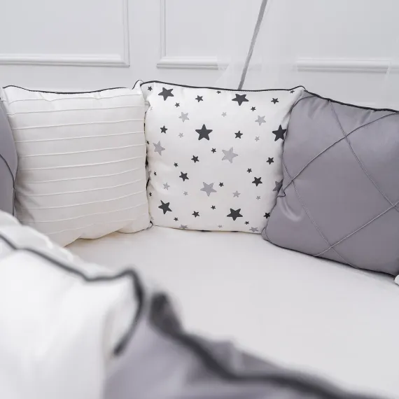 Комплект постельного белья Lollycottons Звездочет универсальный 6 предметов, Серый