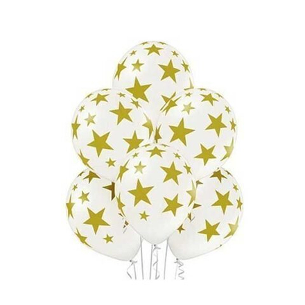 Шар воздушный с рисунком "Звезды золото" белый, 36 см