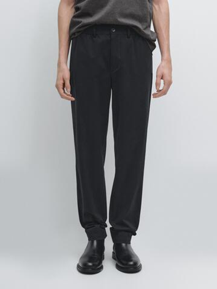 Massimo Dutti Брюки-джоггеры из смесовой хлопковой ткани, темно-синий